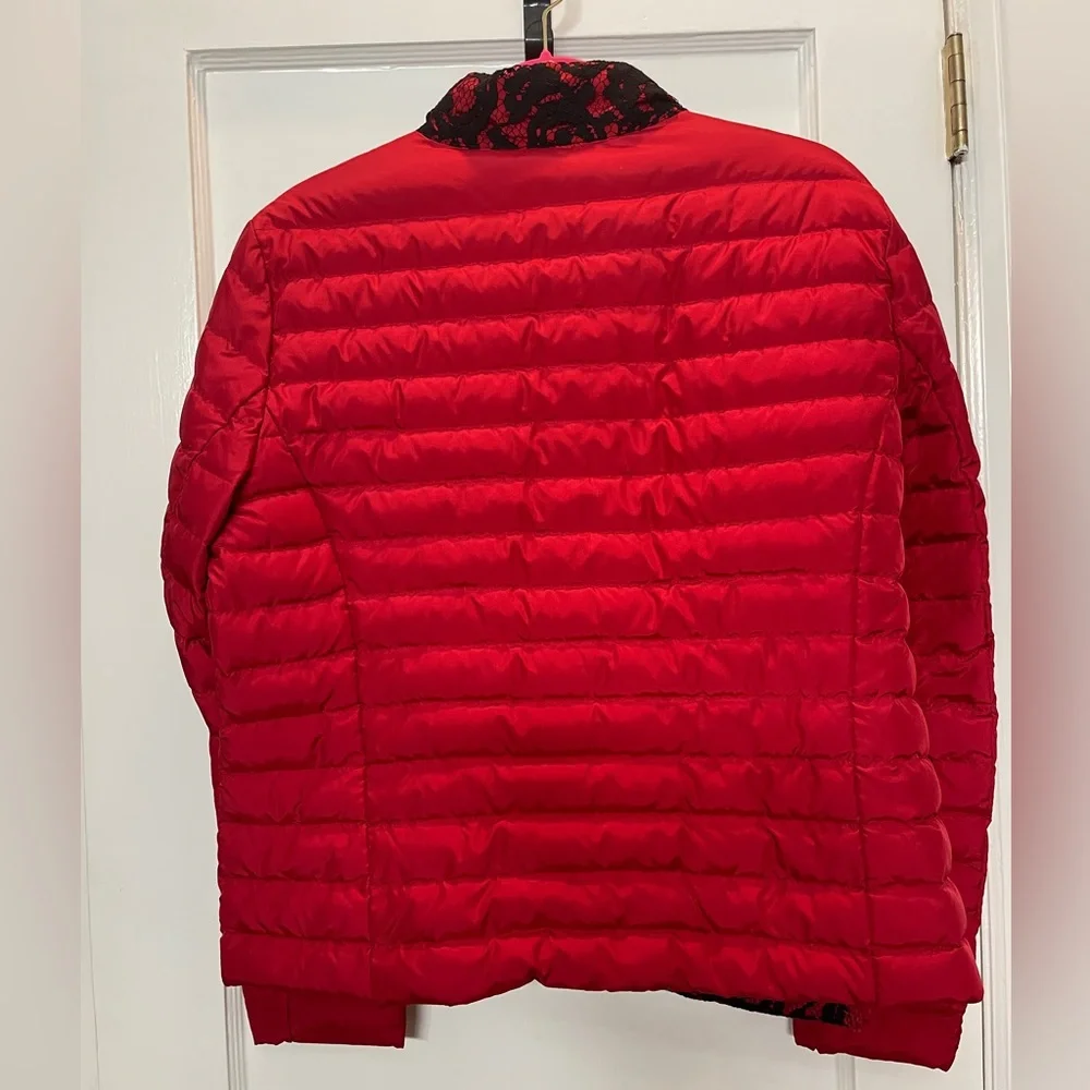 Michael Kors Jacket Women Red Black Lace Front Quilted Puffer, Size XL - Picture 2 of 5